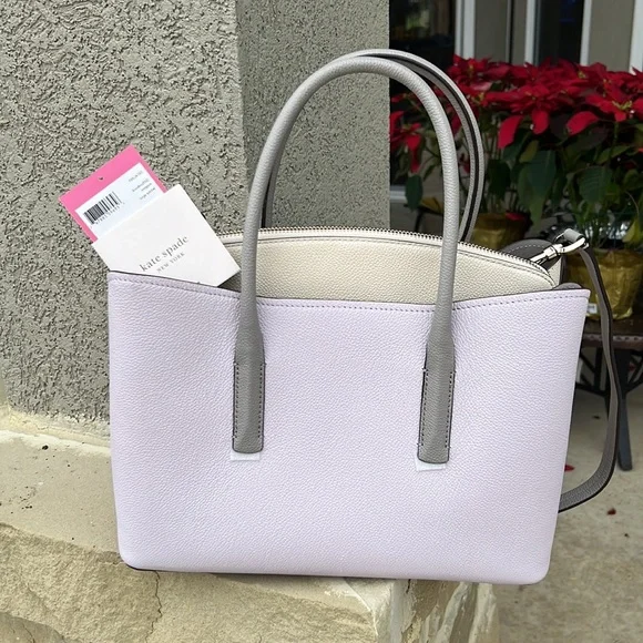NWT Kate Spade Lavender, grey & cream satchel or tote. - Picture 11 of 13